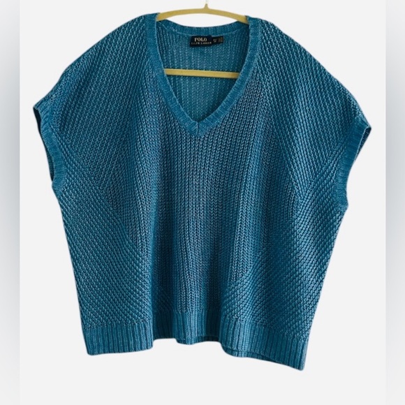 Polo Ralph Lauren Sweaters - Polo Ralph Lauren Women’s Turquoise 100% Linen V-Neck Boxy Sleeveless Sweater XS